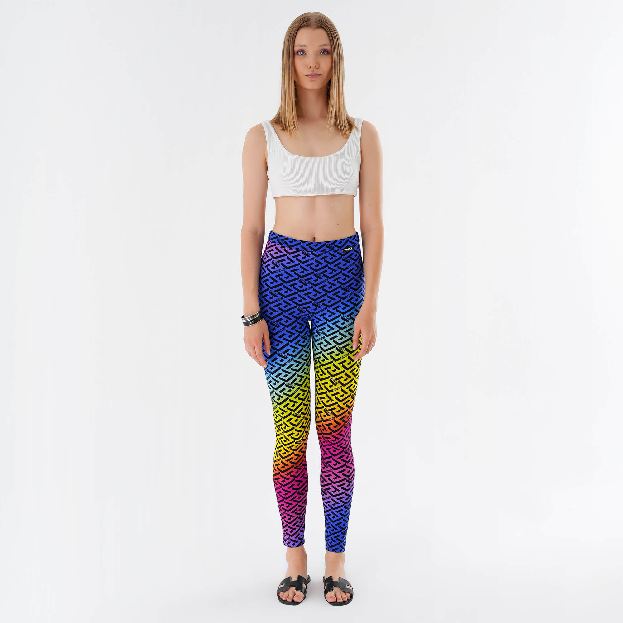 Versace- Multicolor Logo Patterned Leggings IT42